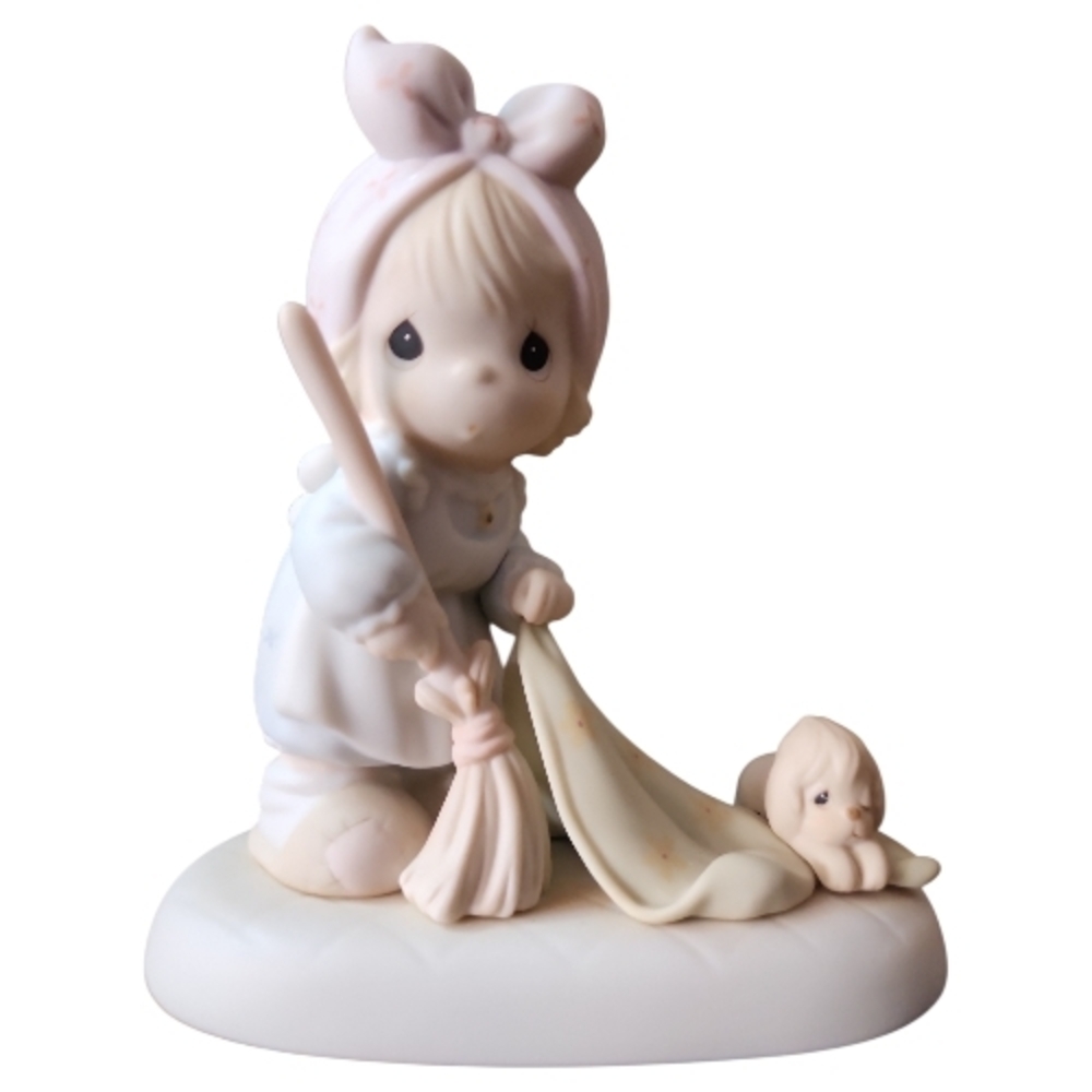PRECIOUS MOMENTS | 1989 Sweep All Your Worries Away Ceramic Collectible Figurine
